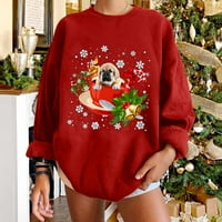 Ženski vrhovi zimski božićni pas klasični pulover za ispis labavog dukserica hot6sl870145