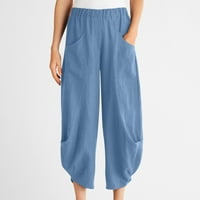 SHOMPORT široke pantalone za noge za žene pamučne posteljine ljetne casua kapri hlače udobne labave