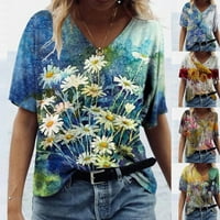 Vrhovi scenicne veličine ženskog tiskanja modni krug plus vrat cvijeće casual majica ženska bluza