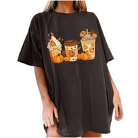 Grafički tinejdžeri za žene za žene Jesen modni prevelizirani bundeve print Crewneck majice kratkih