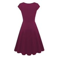 Haljine za žene V-izrez kratkih rukava s kratkim haljinama kratke jednostavne a-line haljine vino 3xl