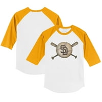 Mladića Tiny Turpap Bijeli zlatni San Diego Padres bejzbol krst Šiš 3 4-rukav Raglan majica