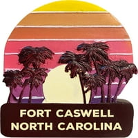 Fort Caswell North Carolina Trendy Suvenir Ručna oslikana smola hladnjak Magnet zalazak sunca i palmine