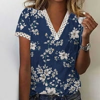 Zodggu Ženske grafičke bluze za bluze za trendi čipka V izrez Tees Beach Dnevno labavo Ležerne prilike