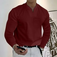 Muški Henley majice muškarci Ležerne prilike sa čvrstim sportovima s dugim rukavima V-izrez za trening za obuku za obuku