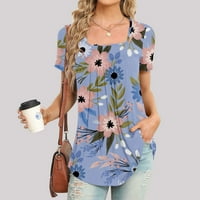 Viktorijanska bluza Moda Ženski okrugli vrat kratki rukav, ležerna majica za bluze, bluza, plava, xxl