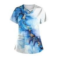 Ženske vrhove okrugle dekolte cvjetne bluze casual ženske majice kratki rukav ljetni plavi 3xl