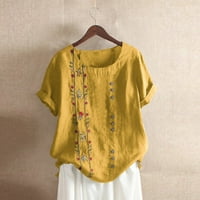 Xinqinghao Plus size Ženska BOHO cvjetna bluza za bluzu za mirise žene Čvrsta boja kratki rukav Srednja pulover vrhove žute m