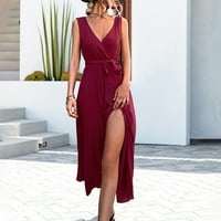Ženske haljine Maxi bez rukava Ležerne prilike na letnju V-izrez ljetna haljina XL XL