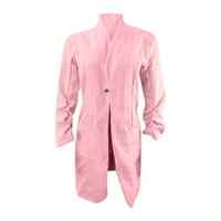 Odeerbi odijela za žene Blazer CardiganButton džepovi s rukavom jakna od čvrstog uredskog kaputa dugačka odjeća ružičasta
