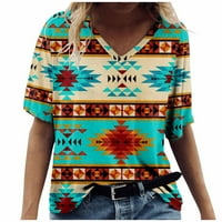 Ženske vrhove Dressy Casual Graphic T majice Labavi fit kratke majice za veće Aztec Geometrijski ispis