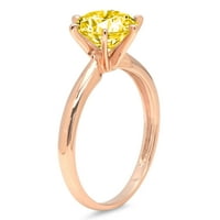 CT sjajan okrugli rez sintetički žuti moissine 14k Rose Gold Solitaire prsten sz 9.75