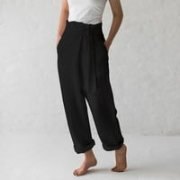 Absuyy labave ljetne hlače Žene elastične struk zavoj casual labave ravne duge hlače crna veličina s