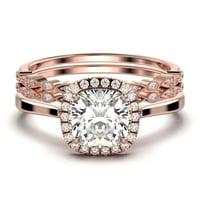 Zasljepljujući halo 2. Carat jastuk dijamantski zaručnički prsten, vjenčani prsten, dva podudarna traka