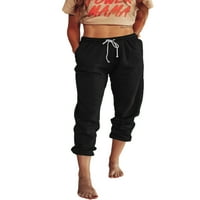 Leuncero Womens Casual Hlače rastezljive džepove visokih struka Izvlačenje dugih pantalona Modna solidna