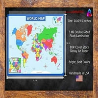 Mapa na svijetu Mapa i USA Mapa sa dodatnim značajkama - laminirani edukativni poster - Karte za djecu,