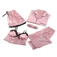 Prednji pidžami set za žene saten pidžama set za spavanje salona Loungewear Soft cvjetni print pidžama