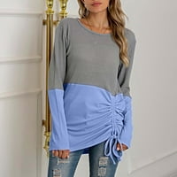 Riforla ženska košulja na okruglom vratu majica s dugim rukavima, šivanje pletene duksere izvlačenja