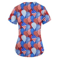 Ženska majica plus veličine Neovisnosti Dan Ispiši V izrez Kratki rukav sa džepnim ženskim vrhovima