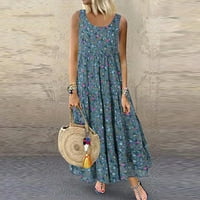 Ženske ljetne haljine za žene Ležerne prilike ispisani okrugli izrez Srednja dužina Sunčana haljina za sunčanje Blue XL