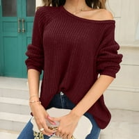 Žena modni dugi rukav s ramenim pletenim džemper šupljim ležernim džemperima za žene pulover džemper