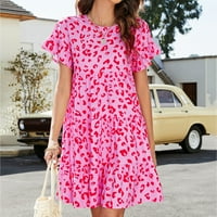 Haljine za žene Proljeće Ženski ljetni Leopard Print Cvjetni okrugli vrat Ležerne prilike Labava haljina