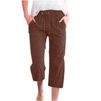 JSAierl Womens Plus size Pamuk pamučne posteljine hlače Ljeto elastično struk pant labavi fit udobne