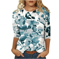 Sjajne ženske vrhove rukava ženska modna modna tiskana labava majica rukavi bluza okrugli vrat casual