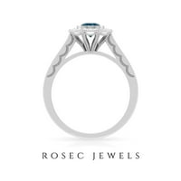 Bezel set London Blue Topaz Solitaire sa dijamantskim ruhom zaručnički prsten, 14k bijelo zlato, SAD