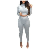 Žene Solid Color Turtleneck Slim Yoga fitness pantalone s dugim rukavima Shapeware Posebne ponude