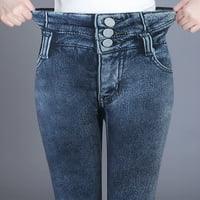 wozhidaoke hlače za žene imitacija traper visoke struk labave zadebljane tople plišane ravne duge hlače