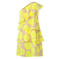 Clearsance Ljetne haljine za žene kratki rukav A-linijski mini casual party cvjetni trešanje jedno ramena