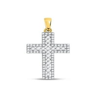 Čvrsta 14K žuta zlatna okrugla Diamond Cross Faith Privjesak CT