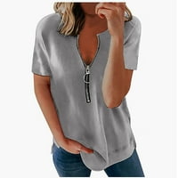 Scyoekwg ženski vrhovi ljetni trendi majica kratkih rukava casual zip v izrez Osnovni tens Klasični