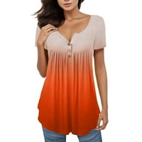 Ženski vrhovi plus veličine gradijent ispisani v vrat kratkih rukava gumb pulover majice za bluze za