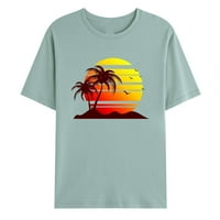 Qiaocaety muškarci vrhovi ljetni modni casual palmi stablo zalazak sunca Print pulover plaža majica