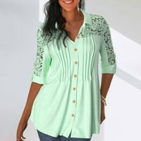 Ženska V izrez čipke Crochet Flowy bluza konopka za kolut na dresu dolje majice Dressy casual radne