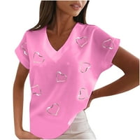 Clearsance Ljetni vrhovi za žene Trendy kratki rukav casual bluza Grafički ispisi Žene modne bluze V-izrez,