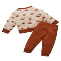 Calsunbaby bebe Ležerne prilike za odjeću Sun Ispiši uzorak okrugli ovratnik pulover i smeđe hlače u