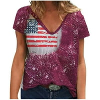 Sjedinjene Države Patriotske žene Američka majica Vintage Love Print Bluza V-izrez kratki rukav Hot