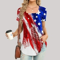 Ecqkame Ženska američka zastava Štampaj za čišćenje košulje Žene Ležerne prilike za majicu The The Still