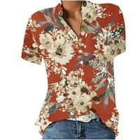 B91XZ velike majice za žene za žene V izrez bluza s kratkim rukavima Tuničke majice cvjetne tiskene