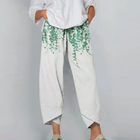 Capri hlače za žene Ležerne ljetne pamučne posteljine otisnute elastične strugove hlače plaža lagana