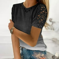 Ženski bluze Ženska modna čipka Šuplje okruglo majica kratkih rukava TOP Black M