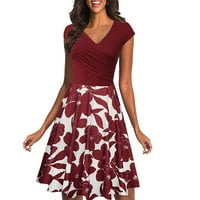 Homchy ljetne haljine za žene Ležerne prilike print V izrez Drvene haljine na koljenu crvene s