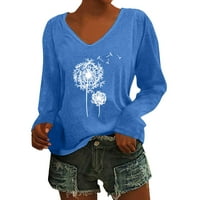 Ketyyh-Chn ženska majica s dugim rukavima dolje Ležerne prilike labave fit pulover Tun je plava, s