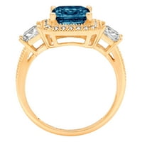 3.1ct Princess Cut Prirodni London Blue Topaz 18k Žuto zlatna godišnjica Angažovanje kamena prstena
