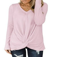 Air Plus Size Ženska pletena majica Casual Dugi rukavi V-izrez Twist pulover vrhove