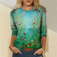 Inleife ženske majice rukavi modni cvjetni ispis okrugli vrat Ženska majica s tri četvrtine rukave top