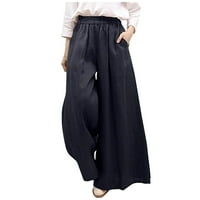 Lilgiuy ženska modna ljetna čvrsta povremena džep elastična struka dugačke hlače Petite klasični alure